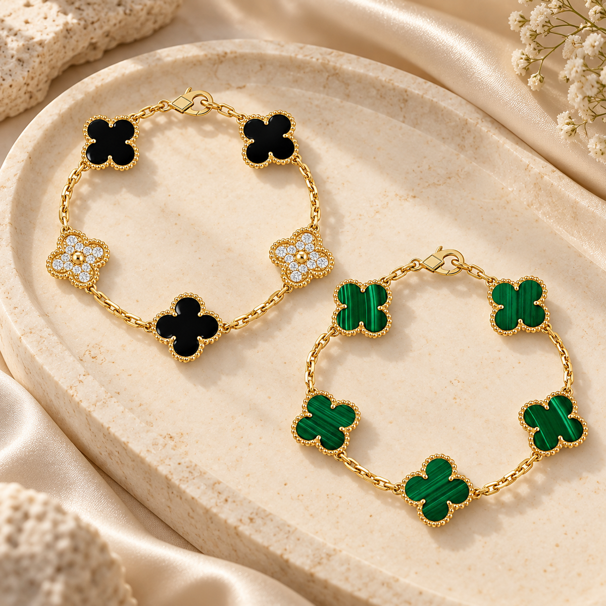 [AuraEcho]Clover 5 Motifs  Duo Bracelet Stack Set