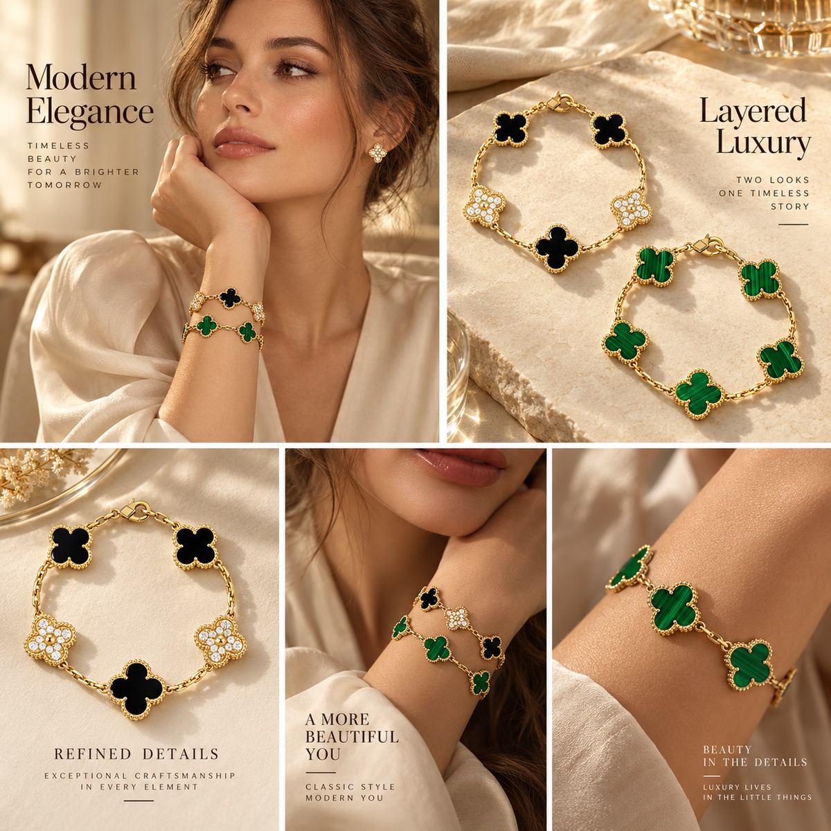 [AuraEcho]Clover 5 Motifs  Duo Bracelet Stack Set