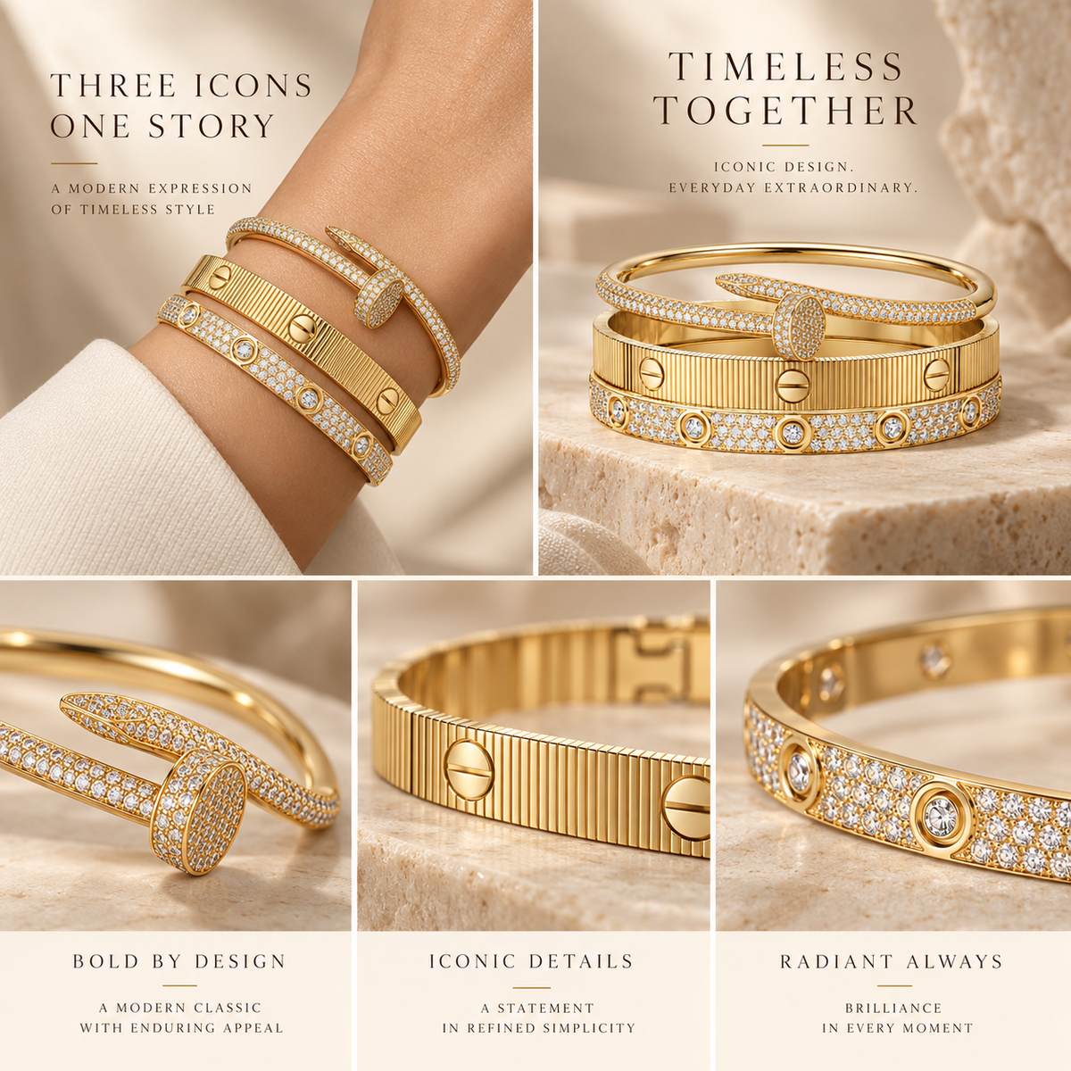 [AuraEcho]Love & Juste Statement Bracelet Trio Stack Set