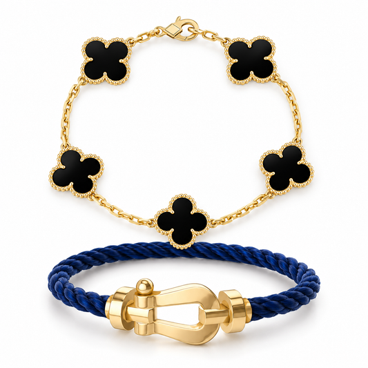 [AuraEcho]Force Horseshoe & Clover 5 Motifs Bracelet Stack Set