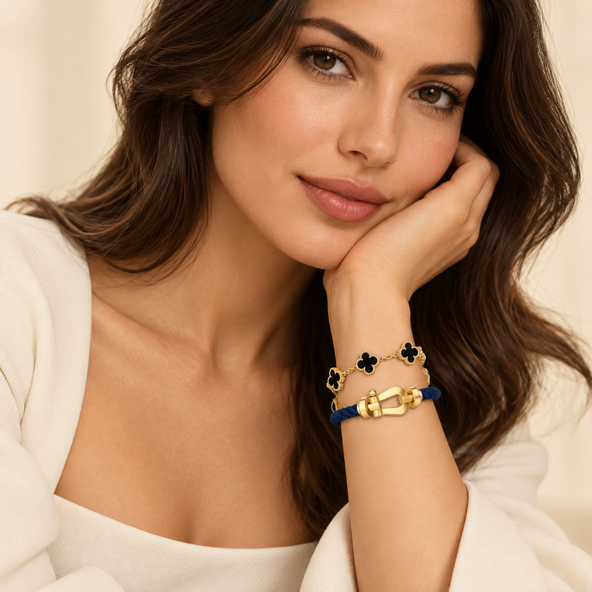 [AuraEcho]Force Horseshoe & Clover 5 Motifs Bracelet Stack Set