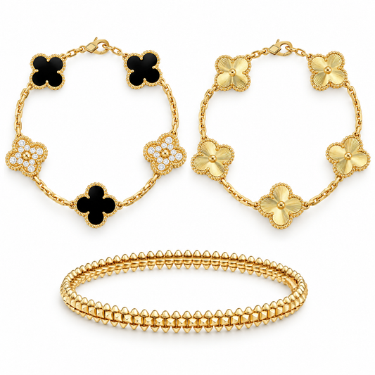 [AuraEcho]Clover & Clash Bracelet 3-Piece Stack set