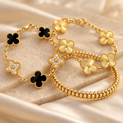 [AuraEcho]Clover & Clash Bracelet 3-Piece Stack set