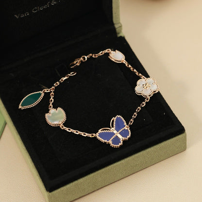 [AuraEcho] LOVE Brushed & Lucky Spring Butterfly 5-Motif Bracelet Stack Set