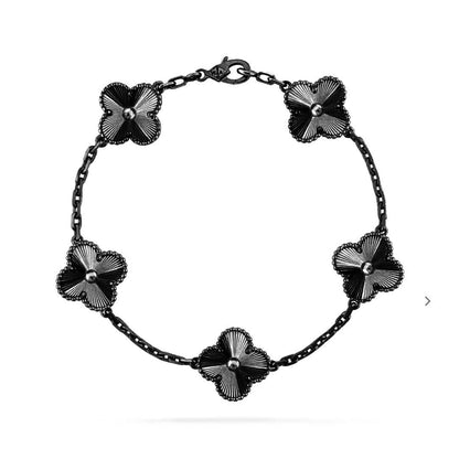 [Auraecho]CLOVER 5 MOTIF BLACK BRACELET