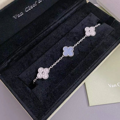[Auraecho] CLOVER 5 MOTIF PURPLE CHALCEDONY BRACELET COLLECTION