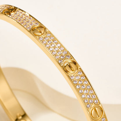 [AuraEcho]Clover Laser  Pulsar Stone 5-Motif & LOVE Diamond-Paved Bracelet Stack Set