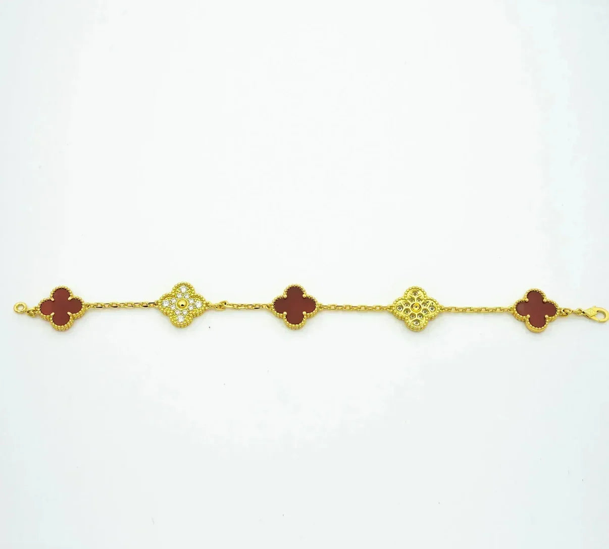[Auraecho] CLOVER 5 MOTIF RED CORNELIAN BRACELET COLLECTION