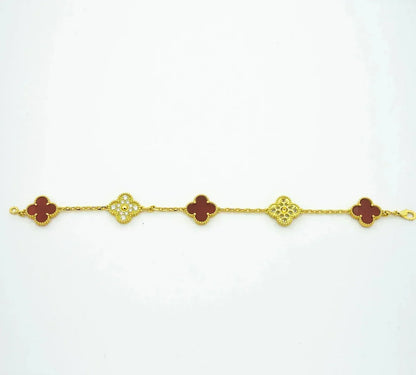 [Auraecho] CLOVER 5 MOTIF RED CORNELIAN BRACELET COLLECTION