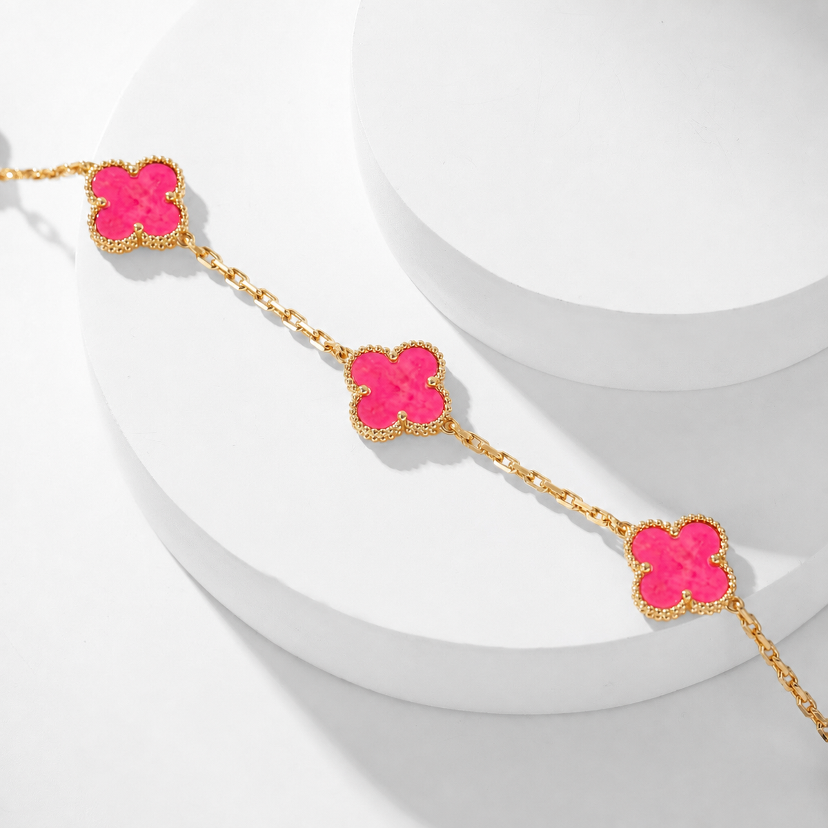 [AuraEcho]NEW CLOVER 10 MOTIFS PINK ENAMEL NECKLACE