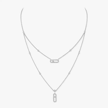 [AuraEcho]2 Rows Rose Gold Diamond Pave_ Necklace Move Uno