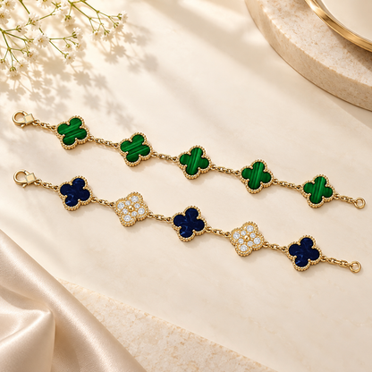 [AuraEcho]Clover 5-Motif Malachite & Pietersite Bracelet Stack Set