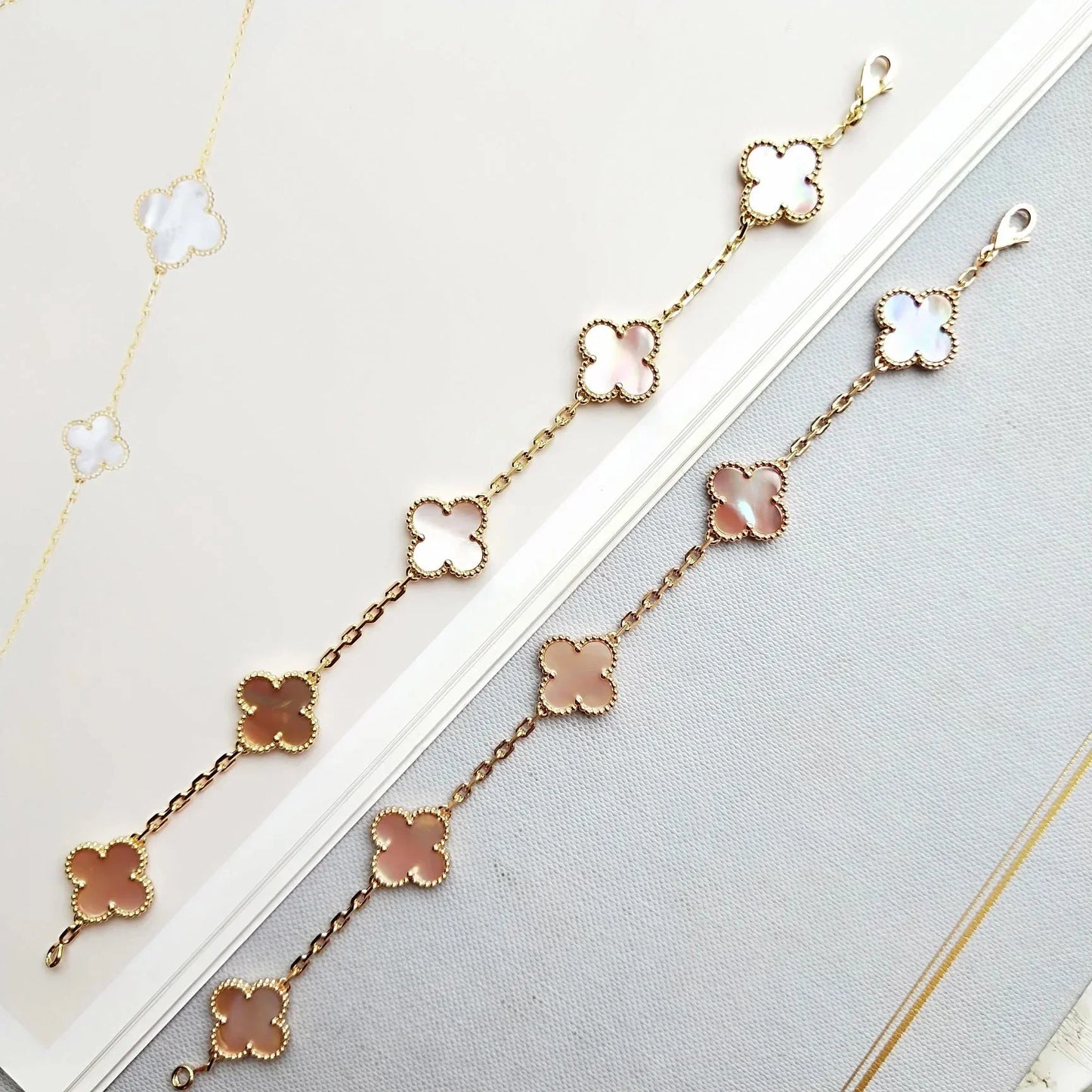 [Auraecho] CLOVER 5 MOTIFS  PINK MOP BRACELET COLLECTION