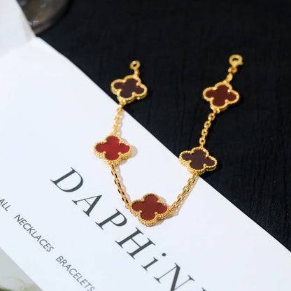 [Auraecho] CLOVER 5 MOTIF RED CORNELIAN BRACELET COLLECTION