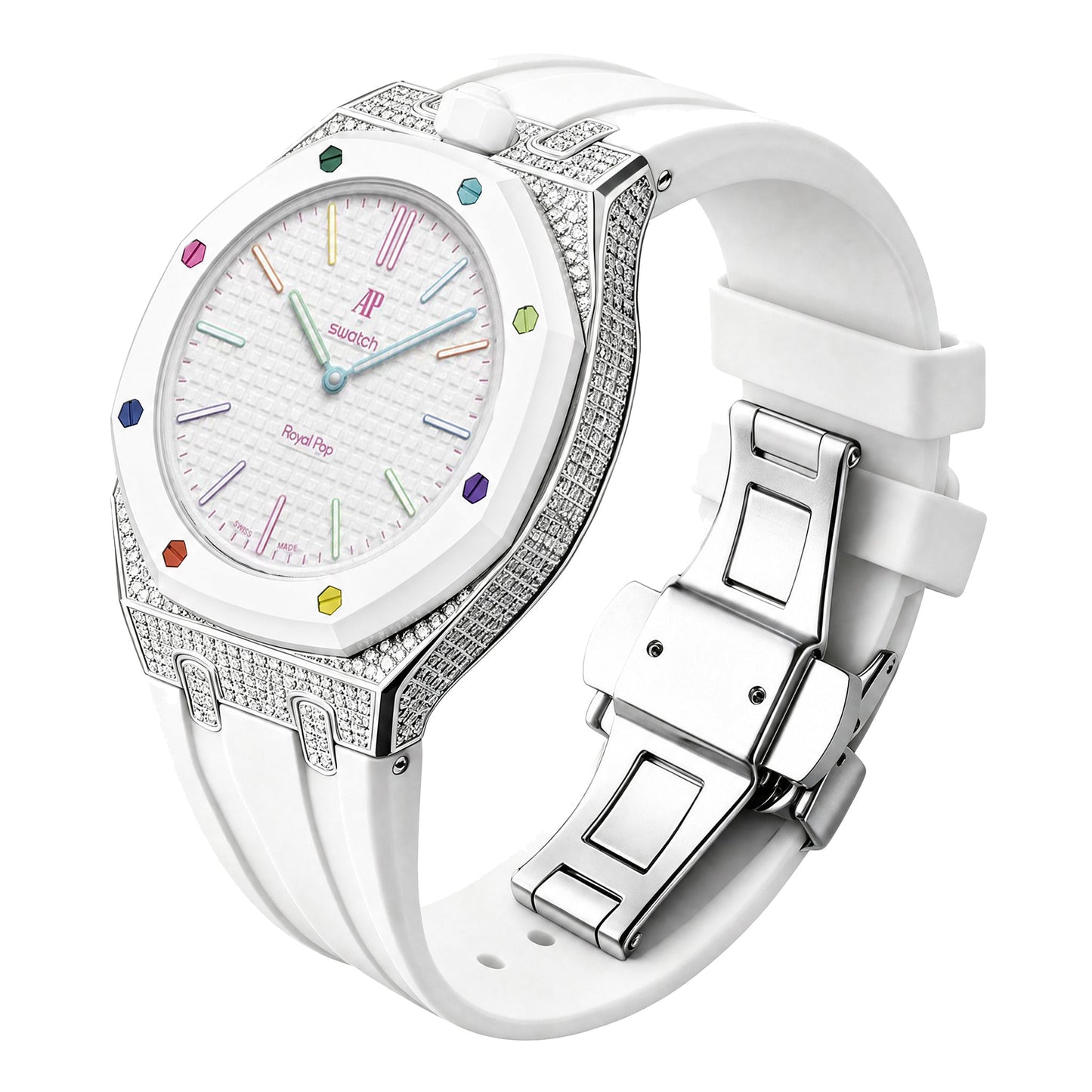 [AuraEcho] Royal Oak Pop Exclusive Steel Case With Diamond(Moissanite) & Silicone Strap