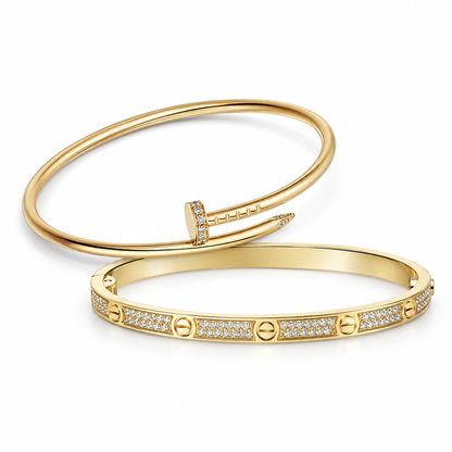 [AuraEcho] JUSTE Diamond & LOVE Diamond-Paved Bracelet Stack Set