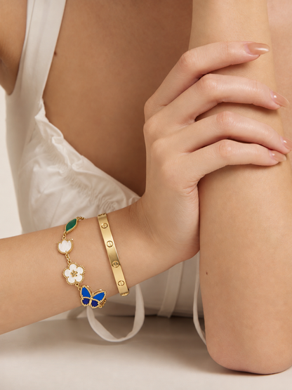 [AuraEcho] LOVE Brushed & Lucky Spring Butterfly 5-Motif Bracelet Stack Set