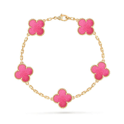 [AuraEcho]NEW CLOVER 5 MOTIFS PINK ENAMEL BRACELET