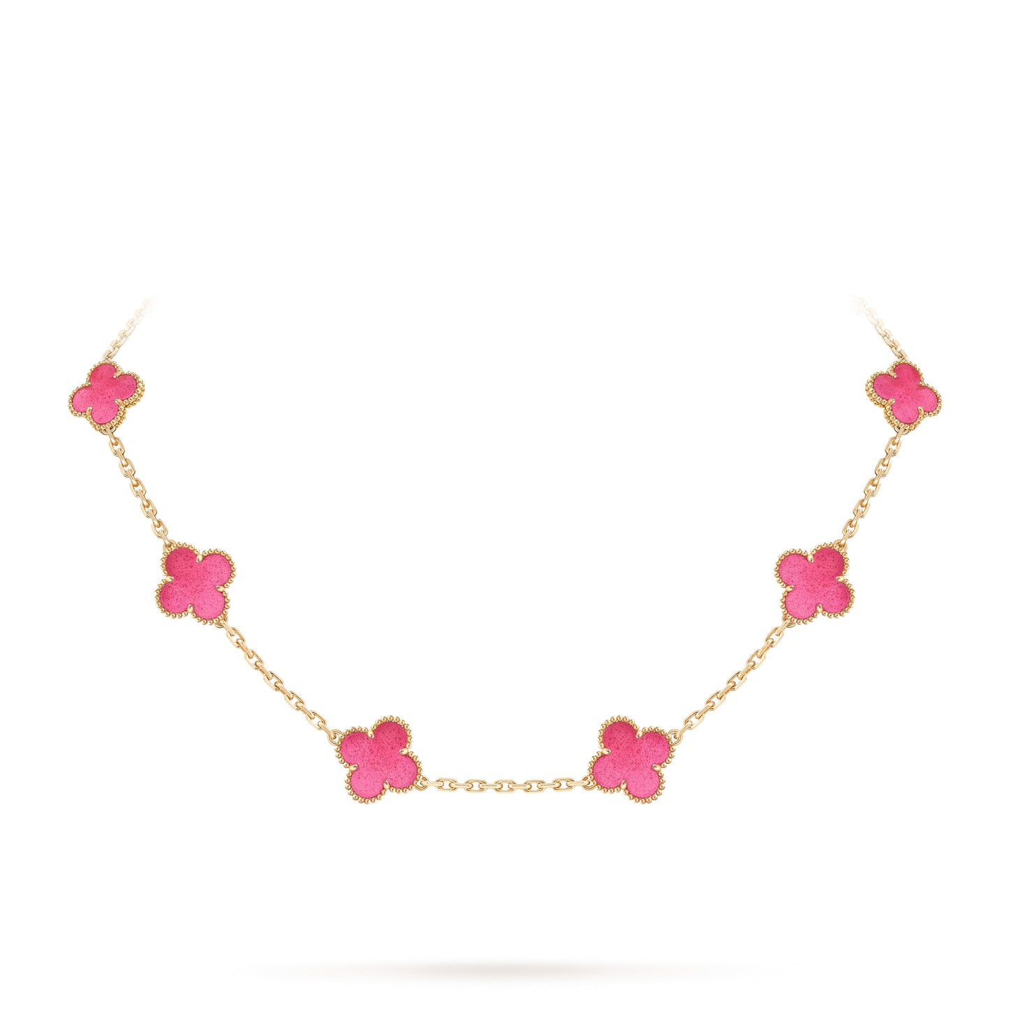 [AuraEcho]NEW CLOVER 10 MOTIFS PINK ENAMEL NECKLACE