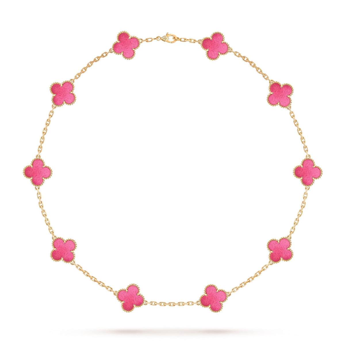 [AuraEcho]NEW CLOVER 10 MOTIFS PINK ENAMEL NECKLACE