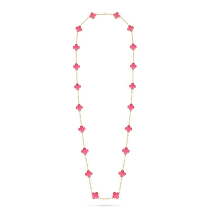 [AuraEcho] NEW CLOVER 20 MOTIFS PINK ENAMEL NECKLACE
