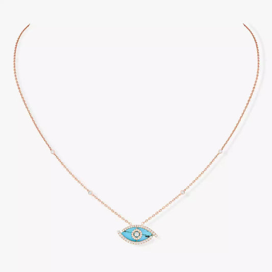 [AuraEcho]Lucky Eye Diamond Necklace in Rose Gold and Turquoise