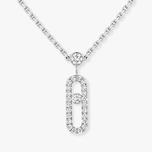 [AuraEcho]2 Rows Rose Gold Diamond Pave_ Necklace Move Uno