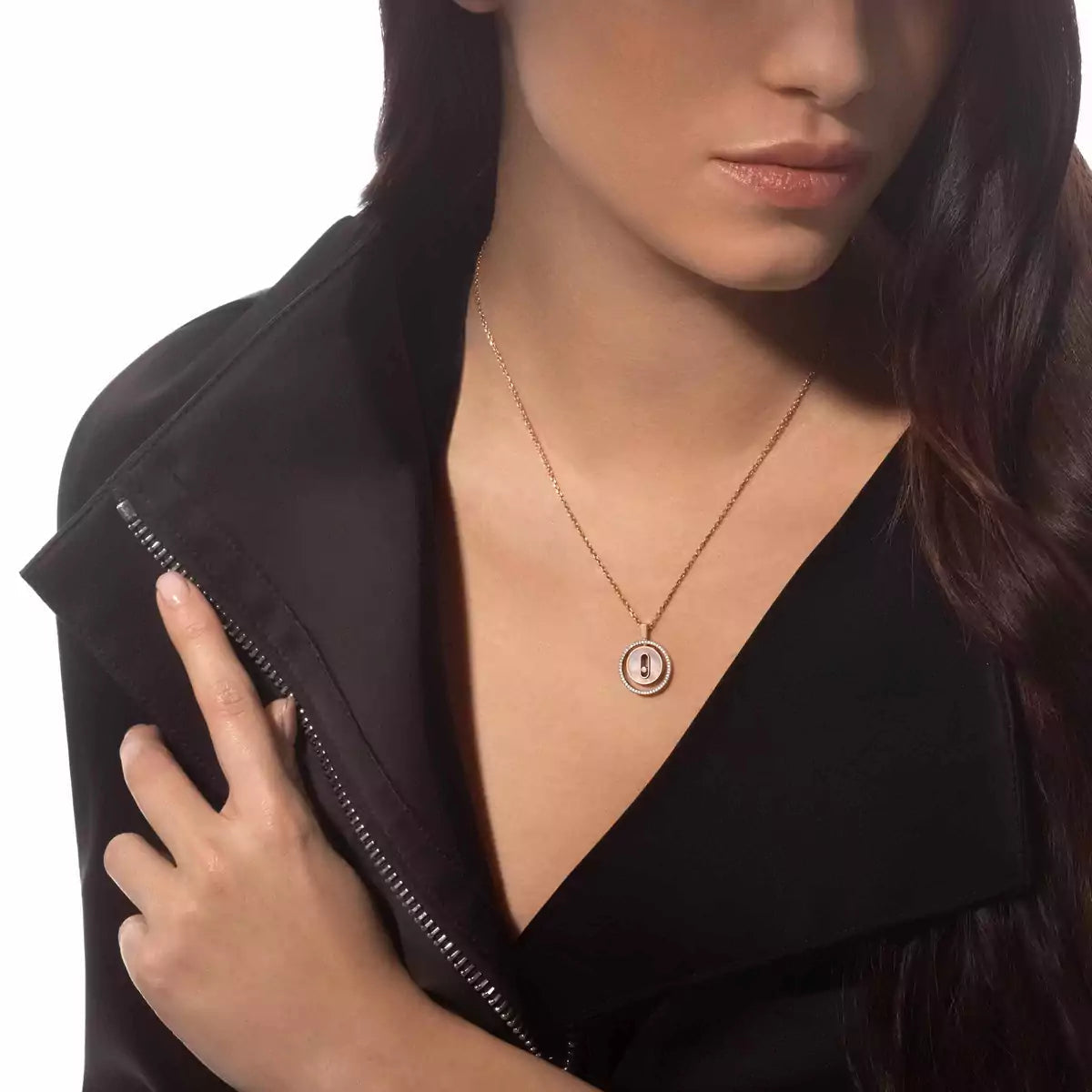 [AuraEcho]Lucky Move Diamond Necklace in Rose Gold and White Mother-of-Pearl