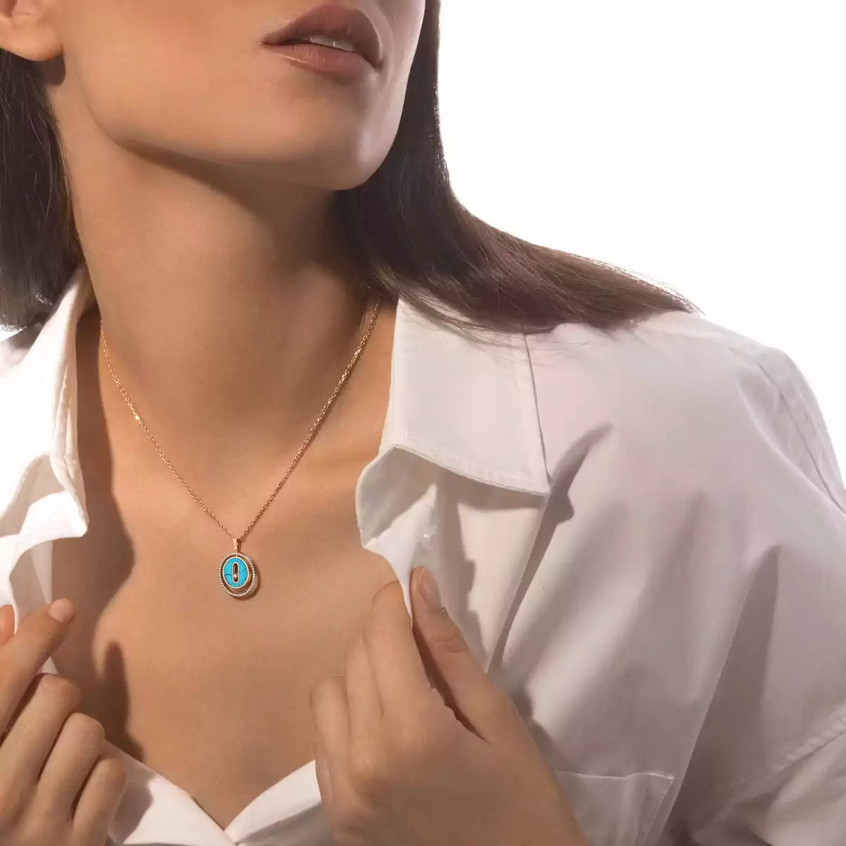 [AuraEcho]Lucky Move Diamond Necklace in Rose Gold and White Mother-of-Pearl