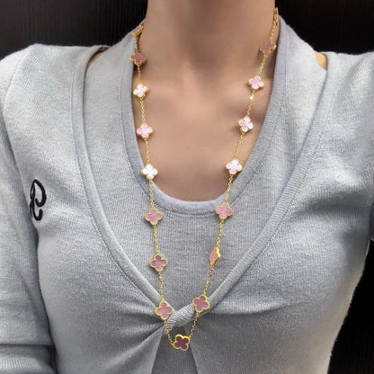 [AuraEcho Jewelry]CLOVER 20 MOTIFS PINK MOP NECKLACE