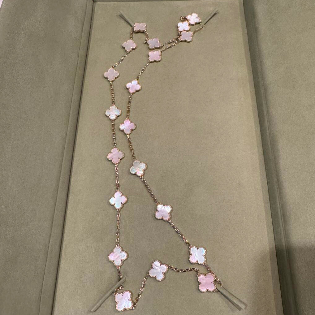 [AuraEcho Jewelry]CLOVER 20 MOTIFS PINK MOP NECKLACE