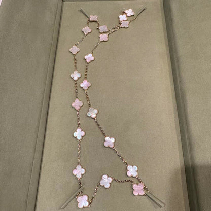 [AuraEcho Jewelry]CLOVER 20 MOTIFS PINK MOP NECKLACE