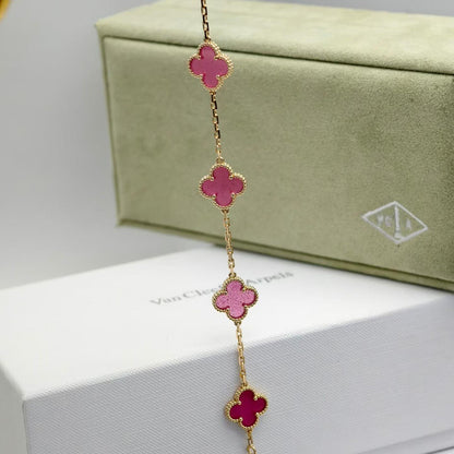 [AuraEcho]NEW CLOVER 5 MOTIFS PINK ENAMEL BRACELET