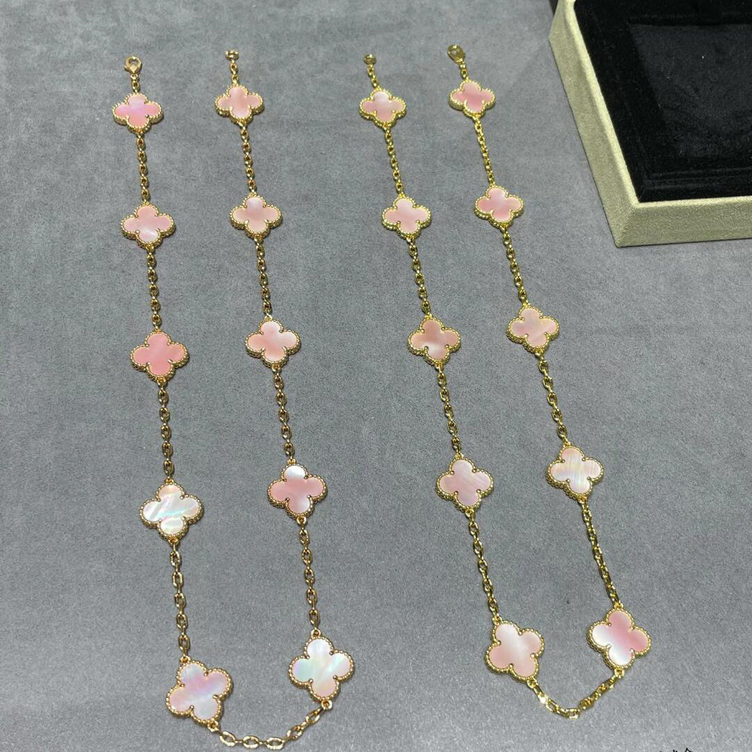 [AuraEcho Jewelry]CLOVER 10 MOTIFS PINK MOP NECKLACE