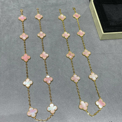 [AuraEcho Jewelry]CLOVER 10 MOTIFS PINK MOP NECKLACE