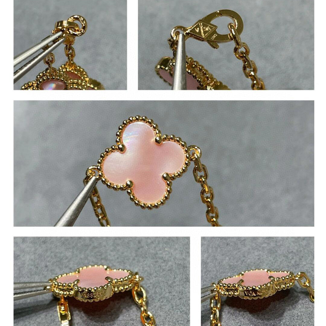 [AuraEcho Jewelry]CLOVER 10 MOTIFS PINK MOP NECKLACE