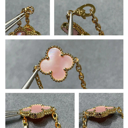 [AuraEcho Jewelry]CLOVER 10 MOTIFS PINK MOP NECKLACE