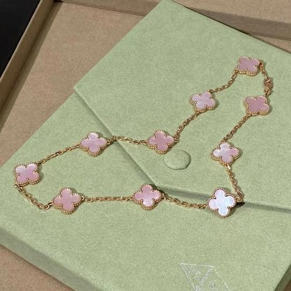 [AuraEcho Jewelry]CLOVER 10 MOTIFS PINK MOP NECKLACE