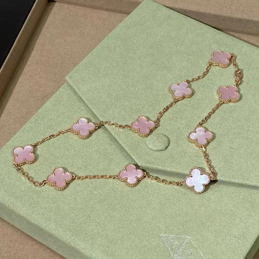 [AuraEcho Jewelry]CLOVER 10 MOTIFS PINK MOP NECKLACE