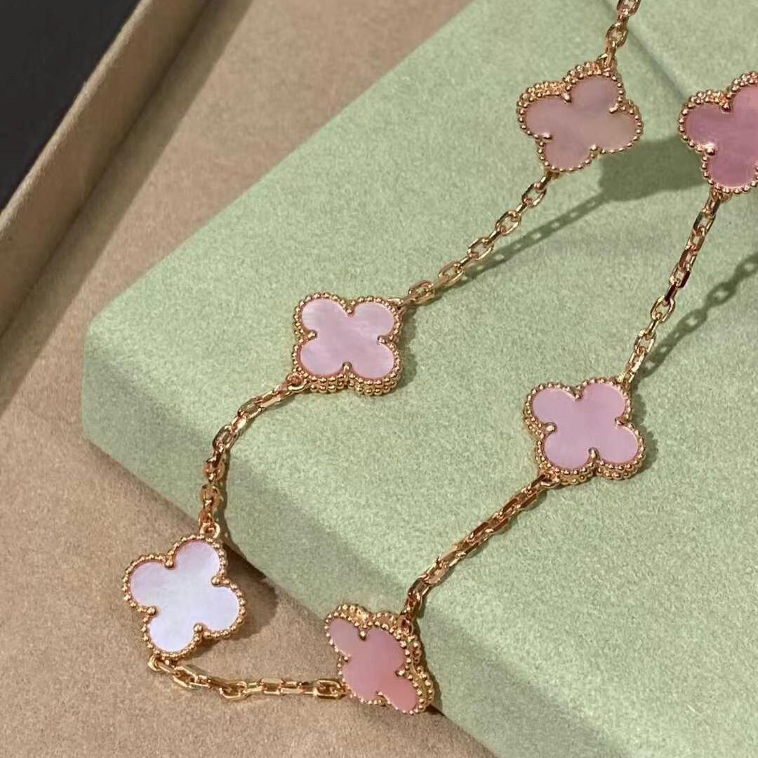 [AuraEcho Jewelry]CLOVER 10 MOTIFS PINK MOP NECKLACE