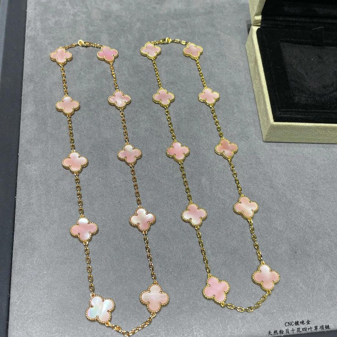 [AuraEcho Jewelry]CLOVER 10 MOTIFS PINK MOP NECKLACE