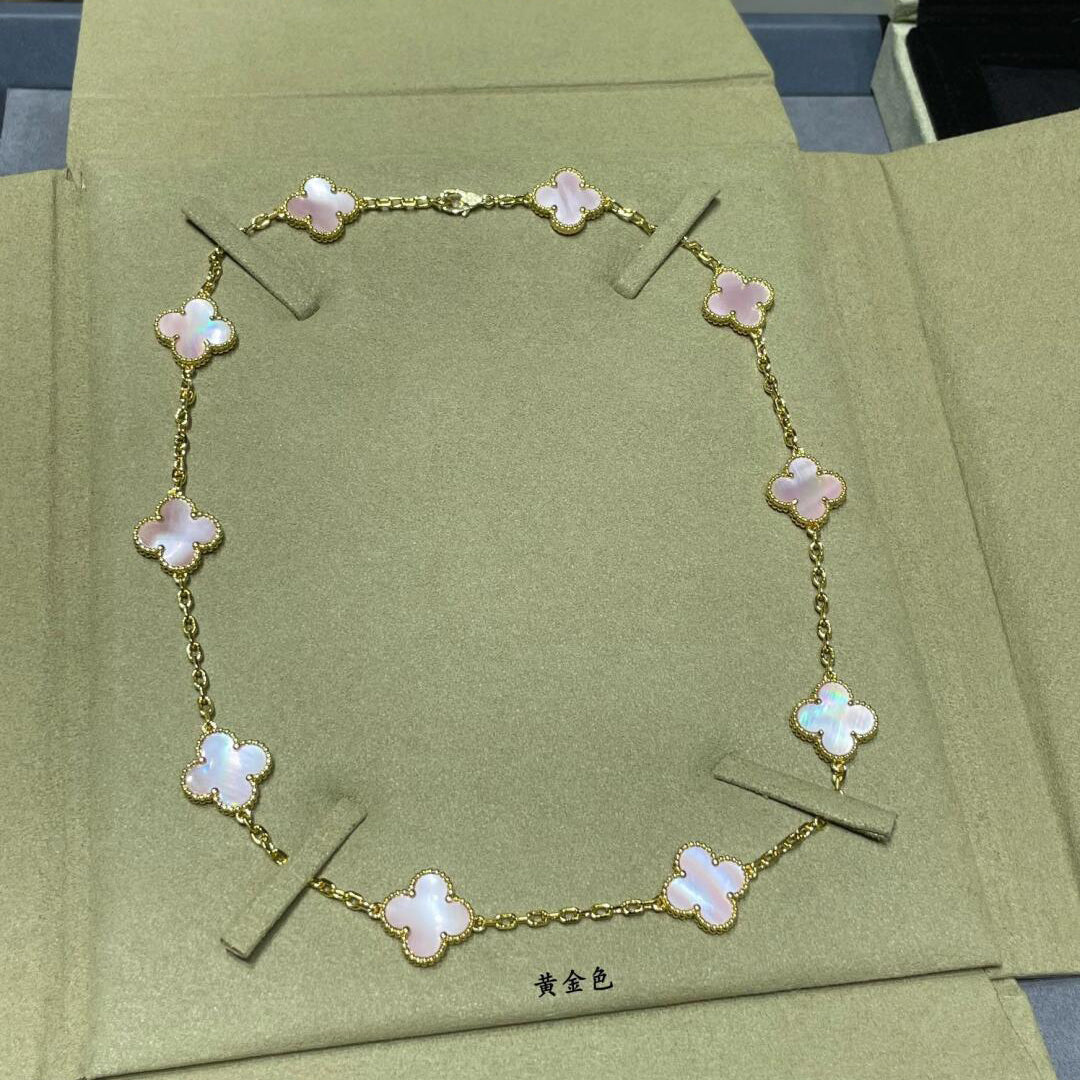 [AuraEcho Jewelry]CLOVER 10 MOTIFS PINK MOP NECKLACE