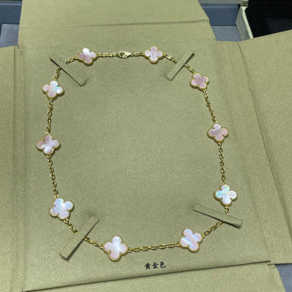 [AuraEcho Jewelry]CLOVER 10 MOTIFS PINK MOP NECKLACE