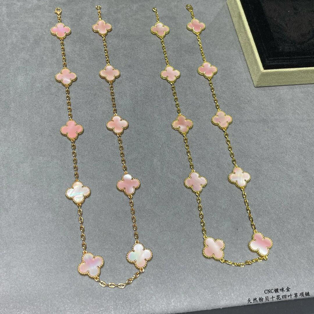 [AuraEcho Jewelry]CLOVER 10 MOTIFS PINK MOP NECKLACE