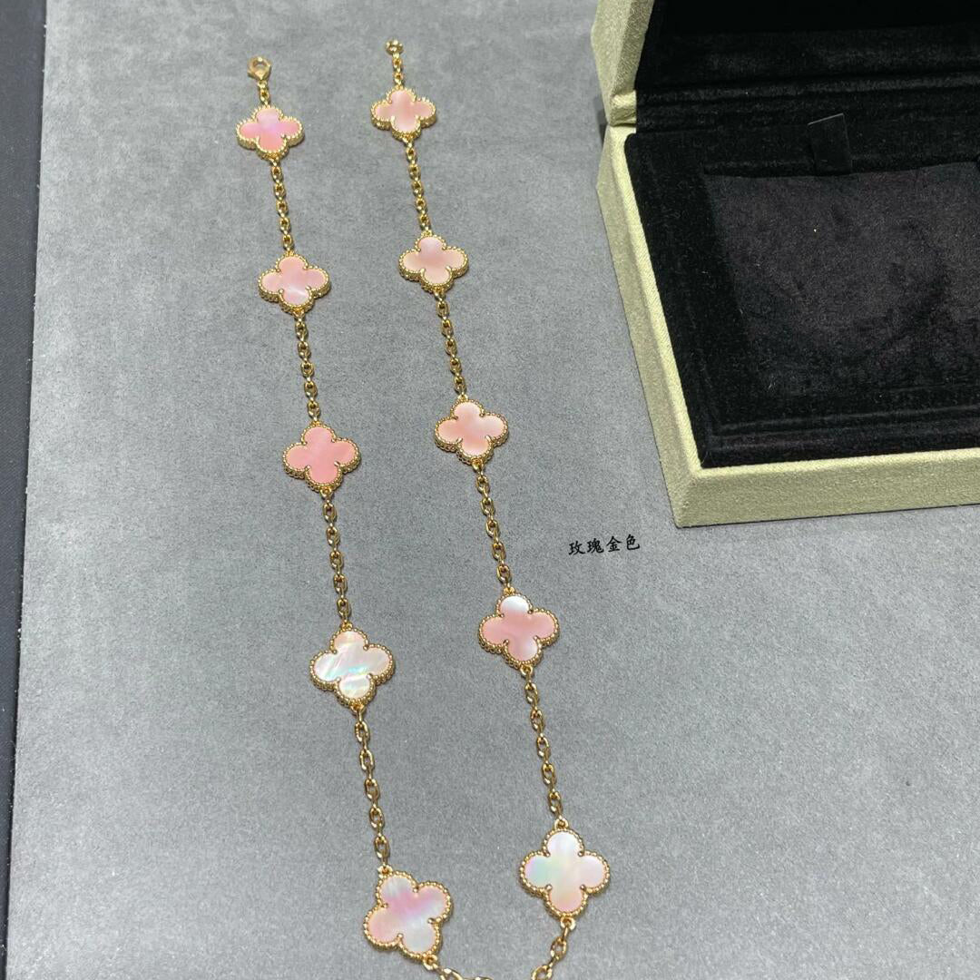 [AuraEcho Jewelry]CLOVER 10 MOTIFS PINK MOP NECKLACE