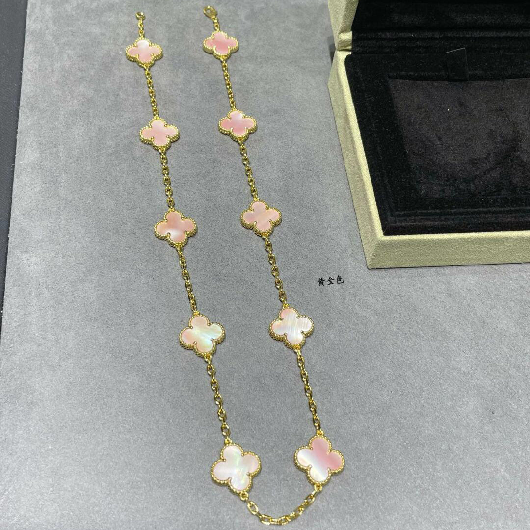 [AuraEcho Jewelry]CLOVER 10 MOTIFS PINK MOP NECKLACE