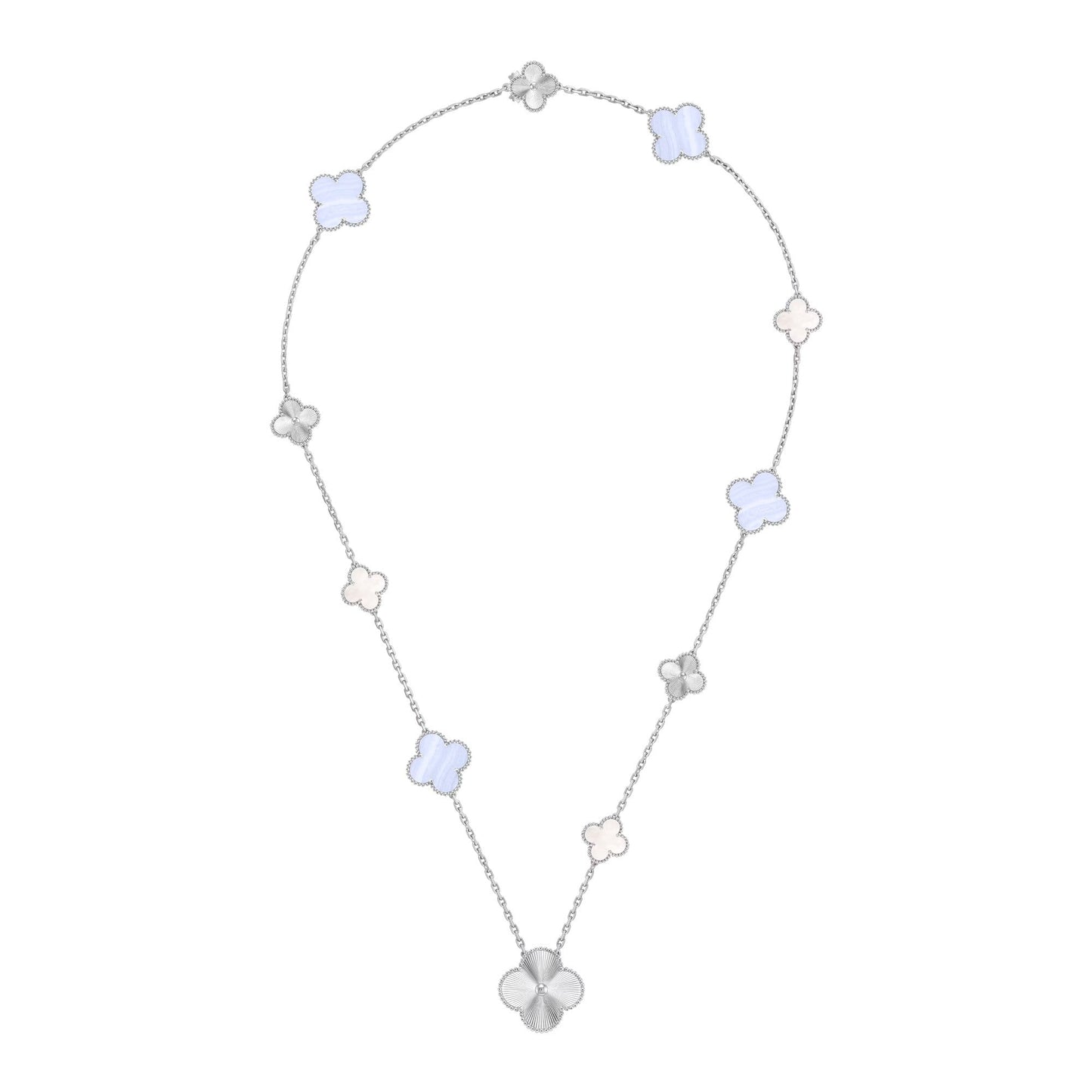[Auraecho]DETACHABLE CLOVER 15(11+4) FLOWER SILVER NECKLACE SET