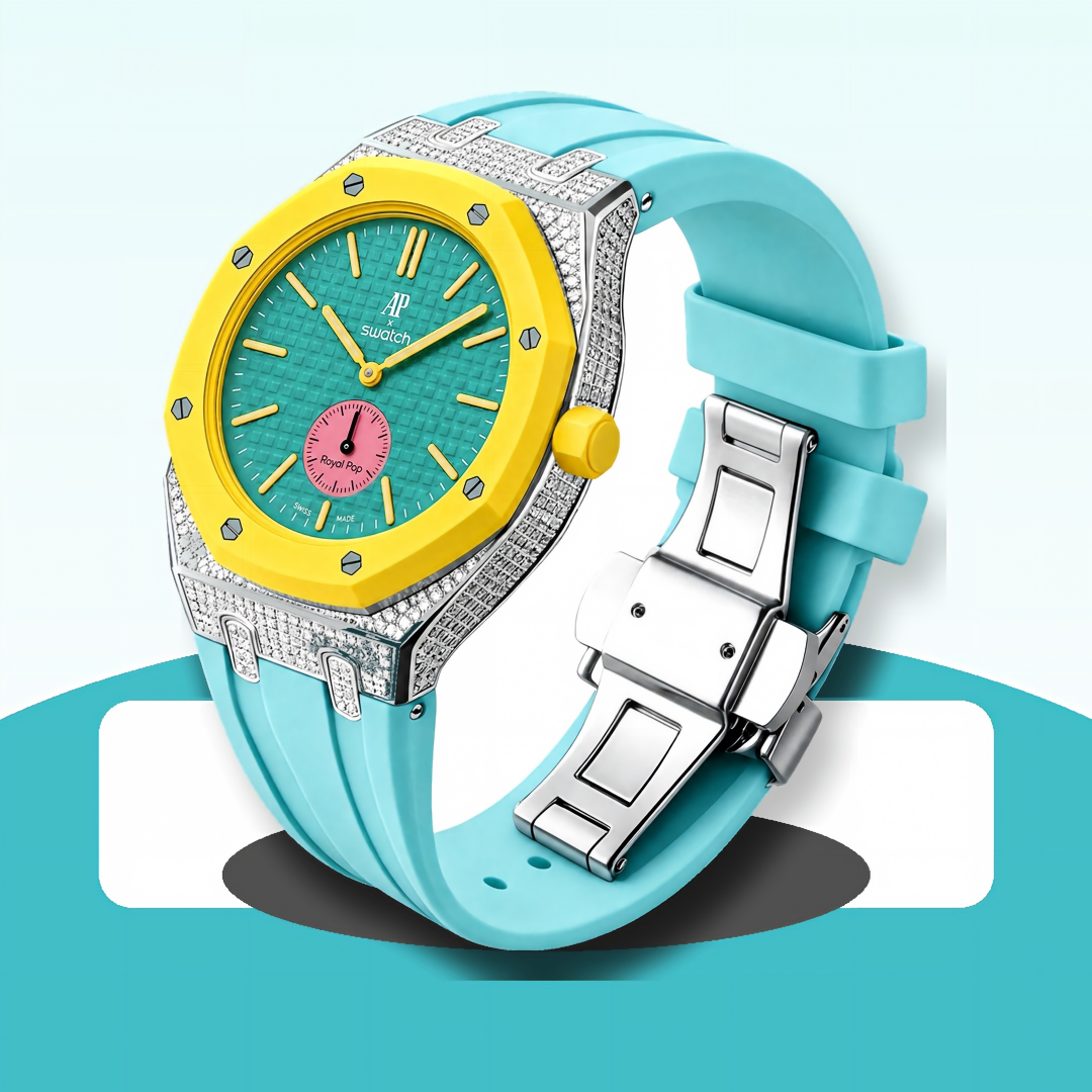 [AuraEcho] Royal Oak Pop Exclusive Steel Case With Diamond(Moissanite) & Silicone Strap