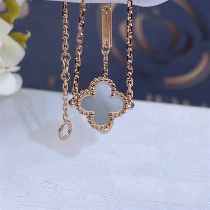 [AuraEcho] Clover White Mother-of-Pearl & JUSTE Bracelet Stack Set